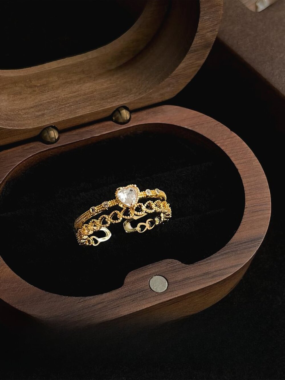 Gold Heart Stack Ring Dainty Layered Ring Cute Minimalist Adjustable Ring Gift